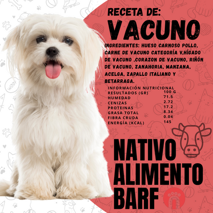 PACK 5Kg RECETA BALANCEADA  VACUNO PARA PERROS NATIVO