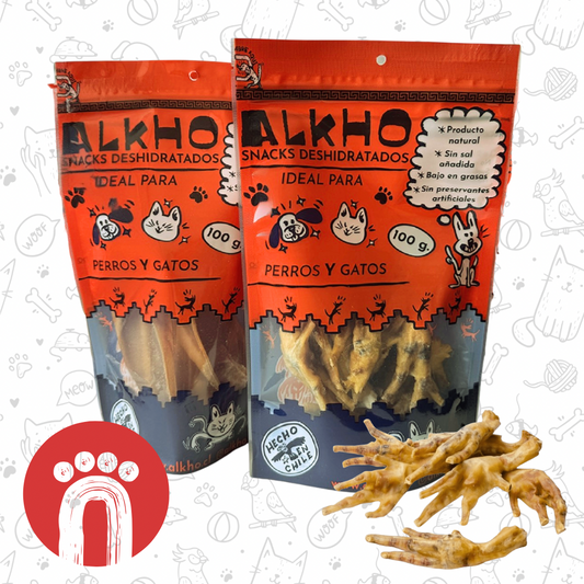 PATITAS DE POLLO DESHIDRATADAS ALKHO PARA PERROS Y GATOS (100g)