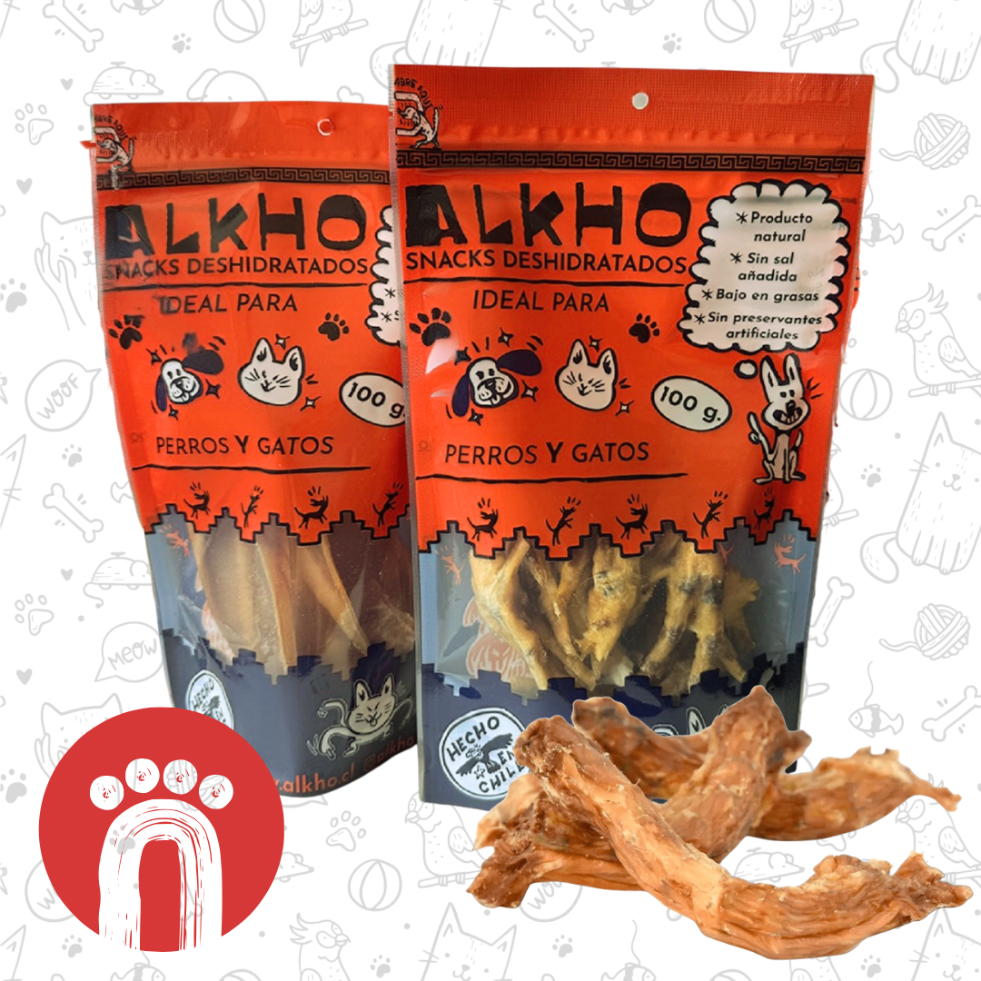 COGOTITOS DE POLLO DESHIDRATADOS ALKHO PARA PERROS Y GATOS (100g)
