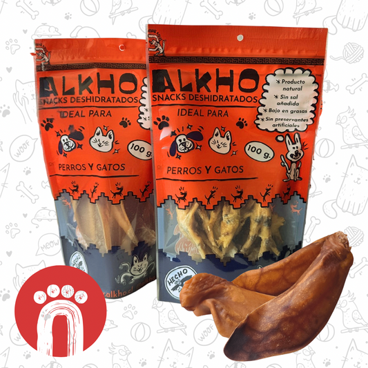 OREJITAS DE CERDO DESHIDRATADAS ALKHO PARA PERROS 3 UND aprox.